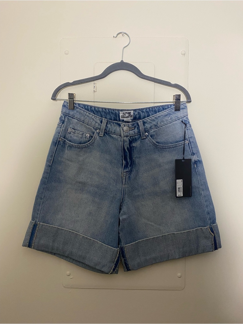 Light Blue Rolled-Hem Jean Shorts by Future Collective